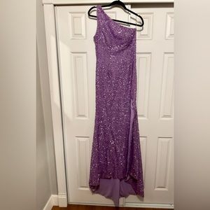 Purple sequin prom gown long size 6